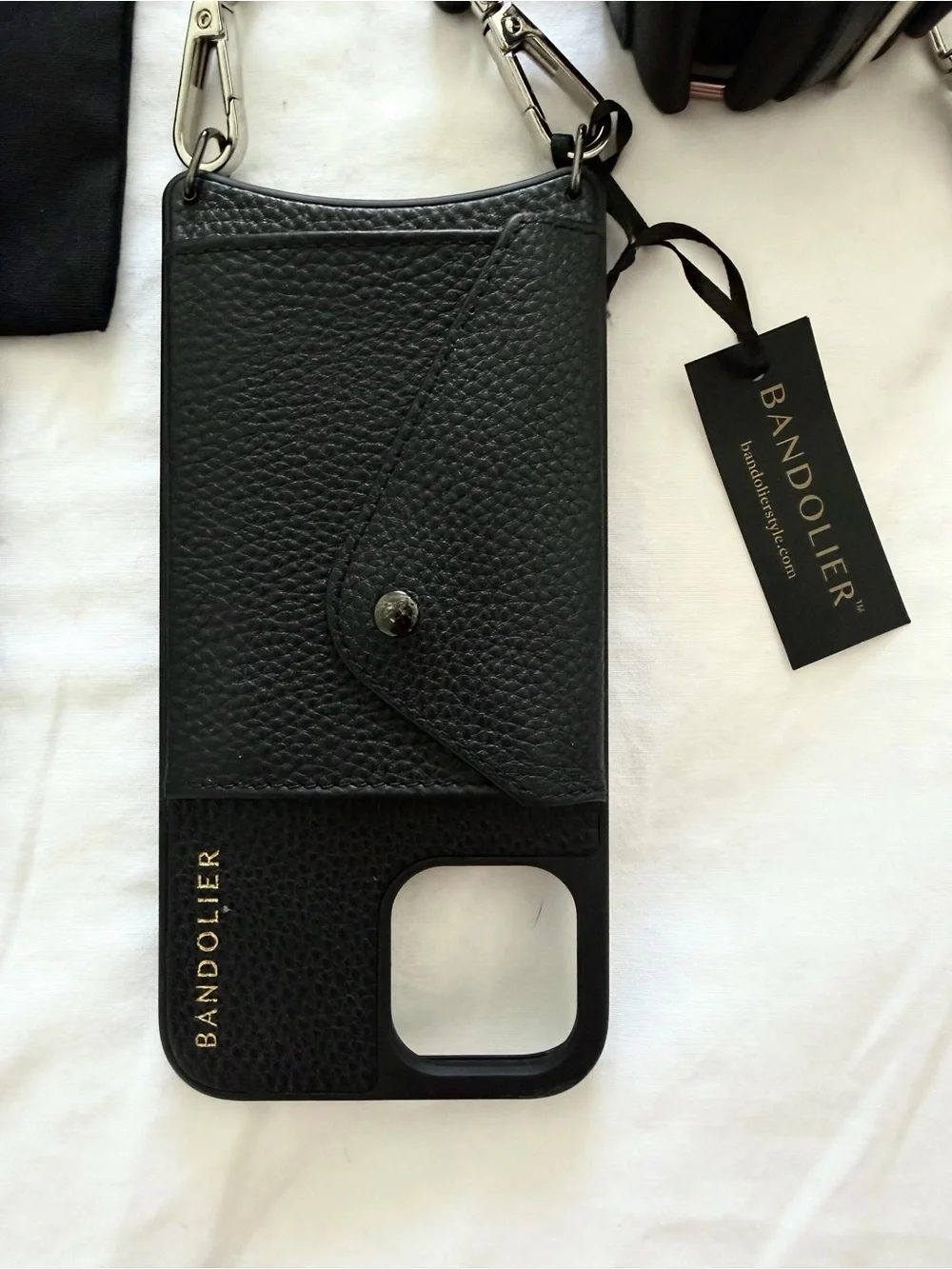 Bandolier Black Leather Phone Crossbody with 2 straps